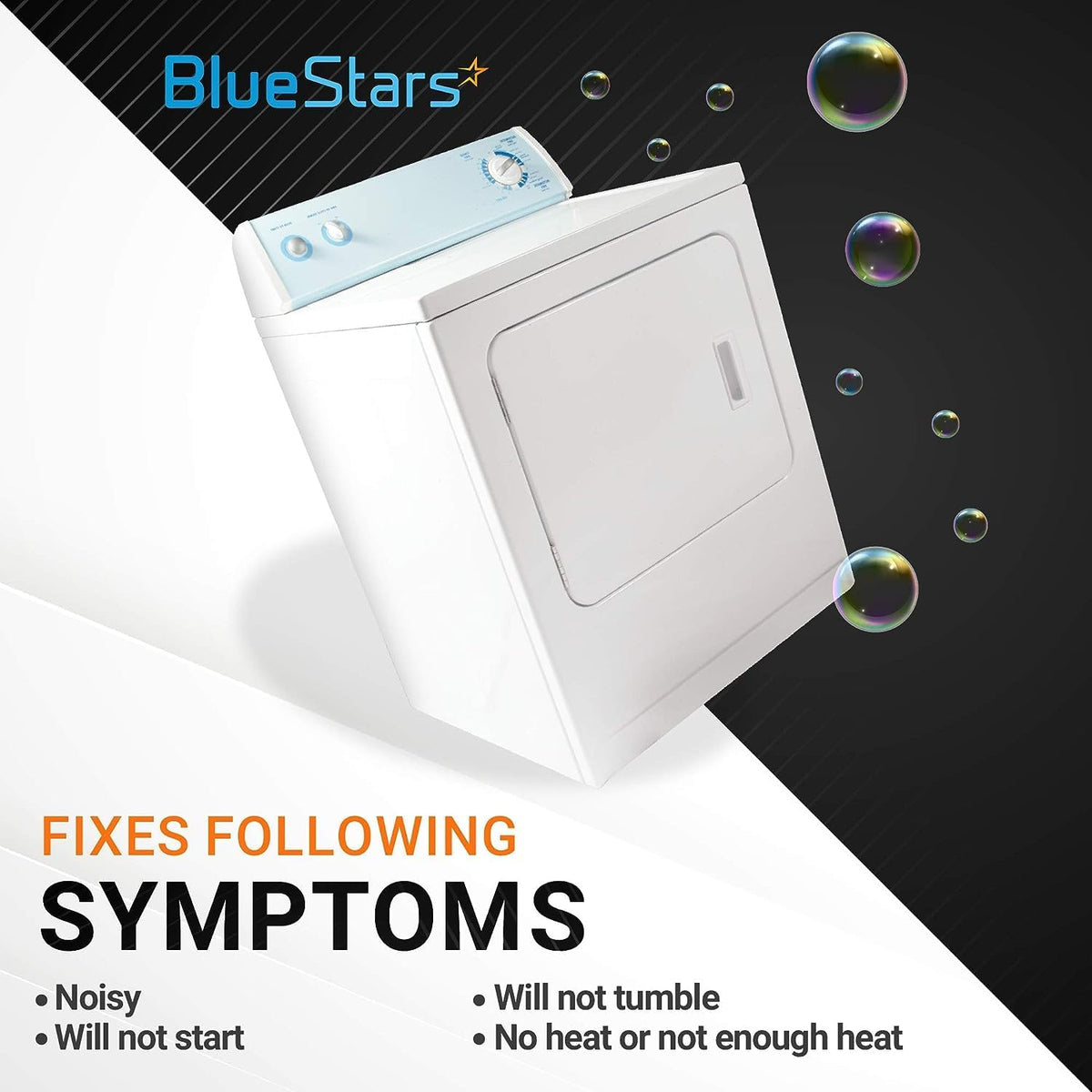 White Maytag dryer showing symptoms fixed by Y312959 replacement belt including noisy operation and failure to tumble.