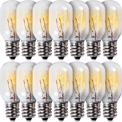 Pack of 14 E12 T20 15W salt rock lamp bulbs with warm white filament glow.