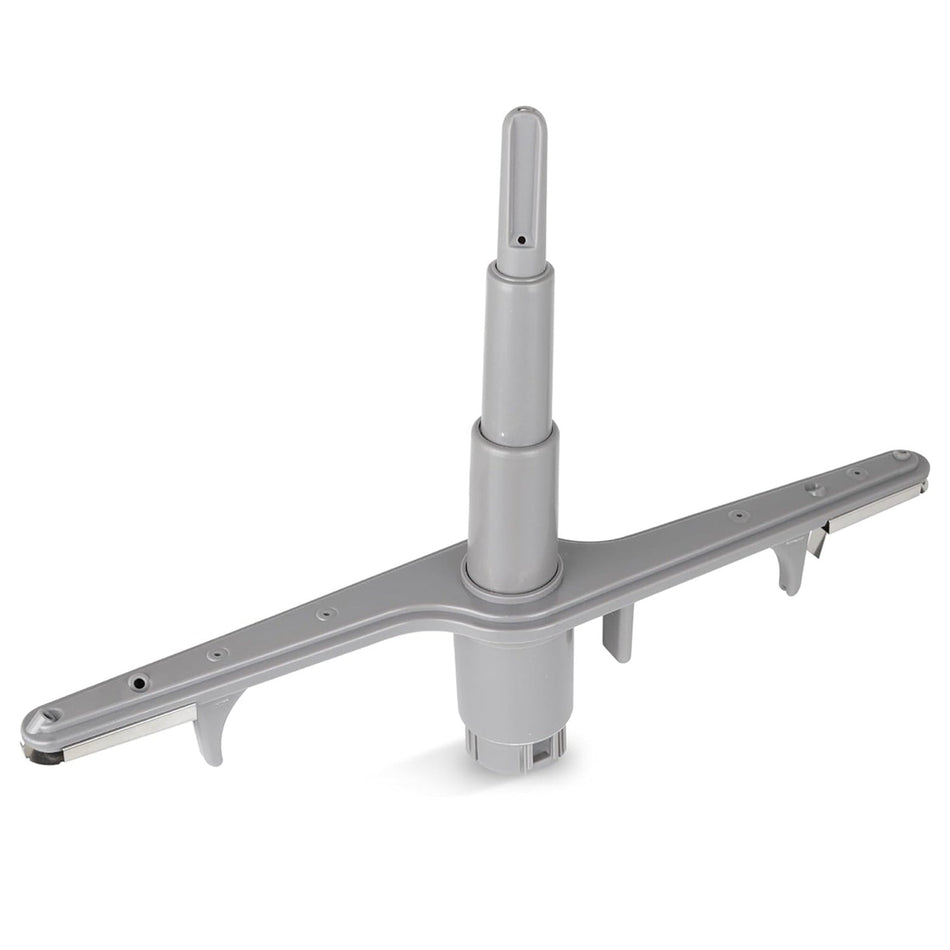 Grey lower spray arm assembly for Frigidaire, Kenmore, and Electrolux dishwashers.