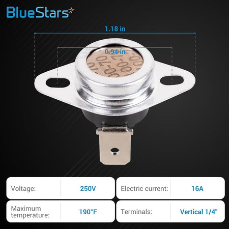 47-22861-01 L350 furnace bimetal thermostat limit switch with dimensional measurements and technical specifications.