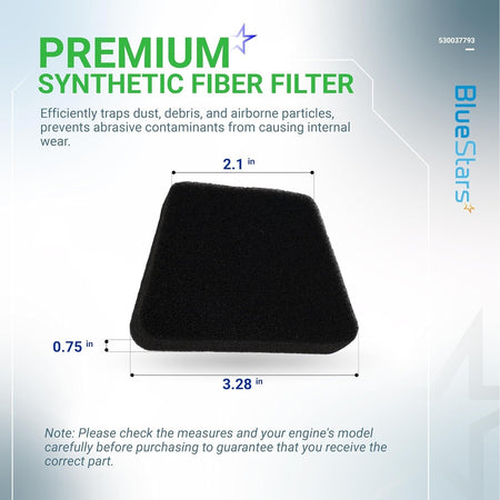 530037793 synthetic foam air filter for Poulan Pro and Craftsman chainsaws with dimensions shown.