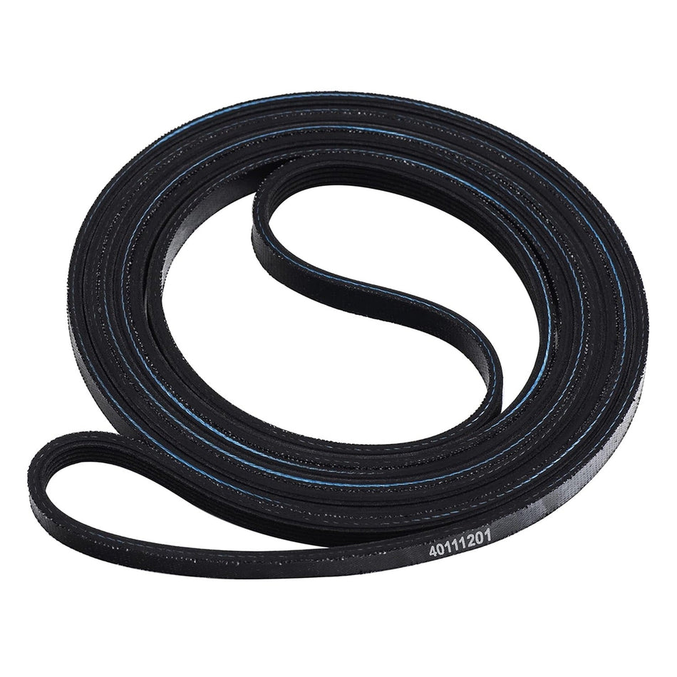 Black 40111201 dryer drum belt replacement for Maytag, Amana, Admiral, Whirlpool, and Speed Queen dryers.