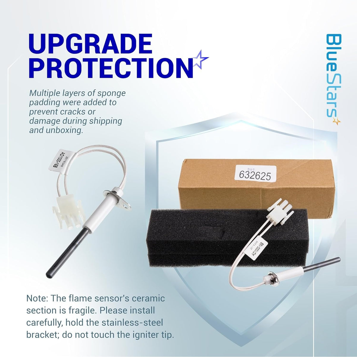 632625 furnace ignitor with protective sponge packaging and shipping box.