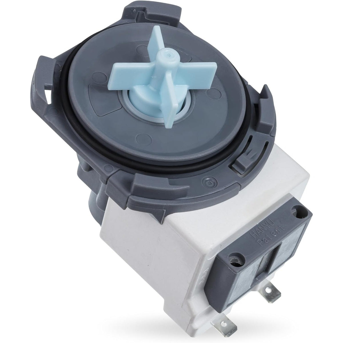 Replacement DD81-02635A dishwasher drain pump with light blue impeller for Samsung dishwashers.