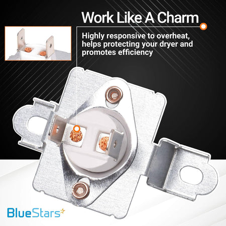 DC96-00887A Dryer Assembly Bracket Thermostat, close-up product view with inset detail and BlueStars branding