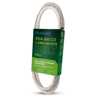 954-04122 90-inch lawn mower deck belt in BlueStars branded packaging for MTD and Troy-Bilt riding mowers.