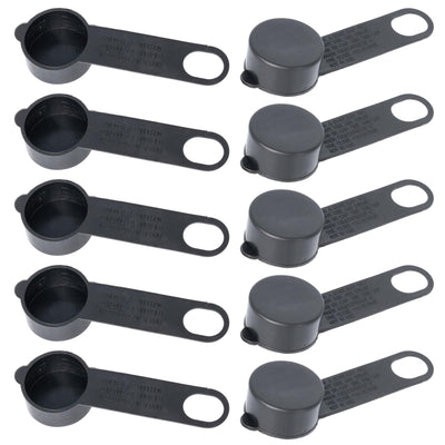 Set of 10 black QCC1 propane tank dust caps with retaining straps for LPG filler valves.