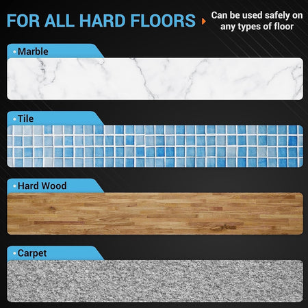 Infographic showing iRobot Roomba replacement parts are safe for use on marble, tile, hardwood, and carpet floors.