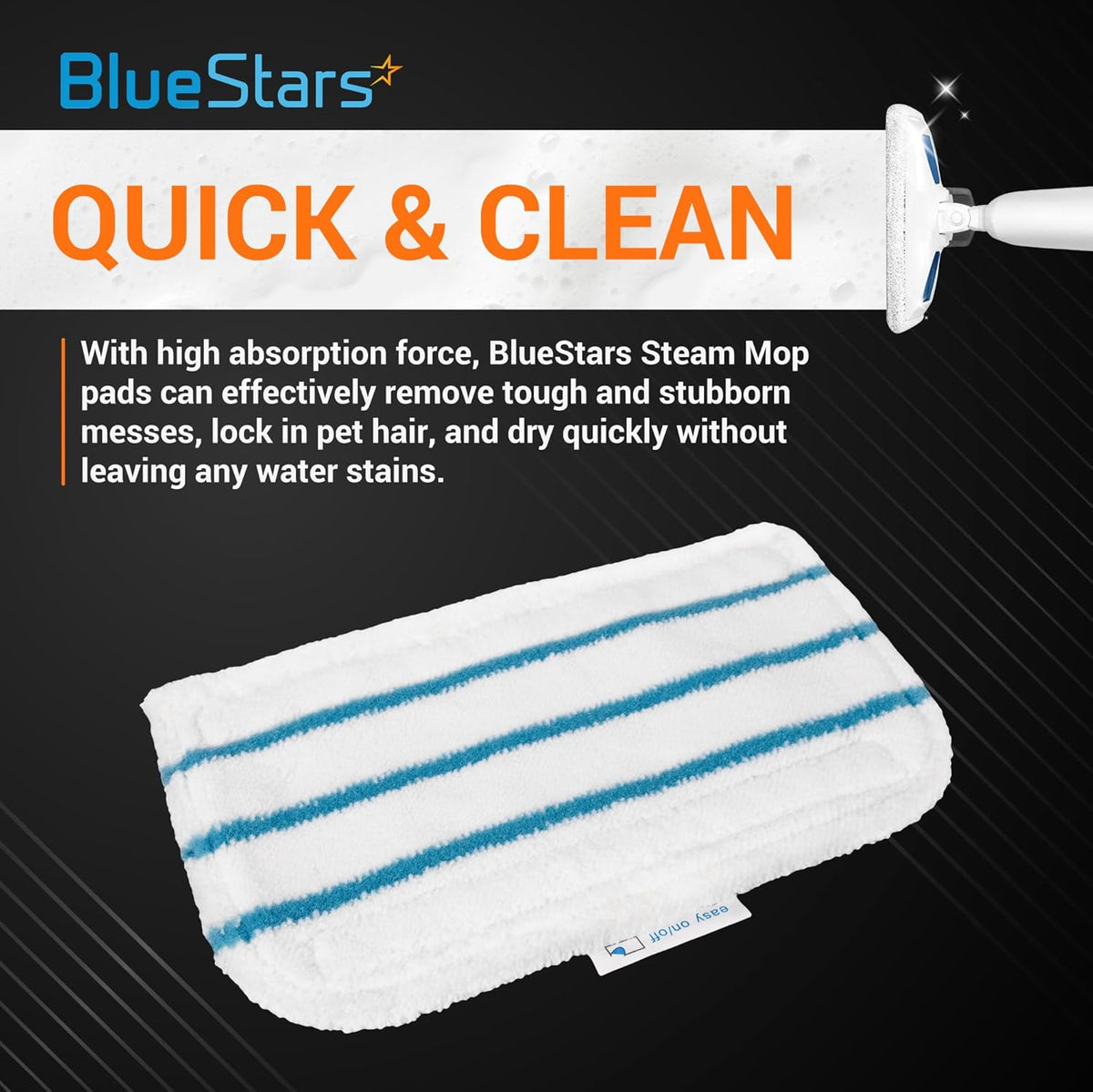 BlueStars replacement steam mop pad with blue stripes for Black and Decker steam mops.