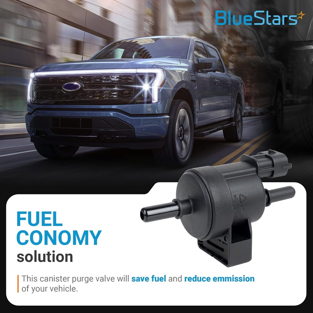 Black emission vapor canister purge valve solenoid for vehicle fuel efficiency.