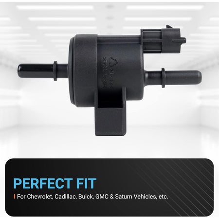 Black emission vapor canister purge valve solenoid for Chevrolet, Cadillac, Buick, GMC, and Saturn vehicles.