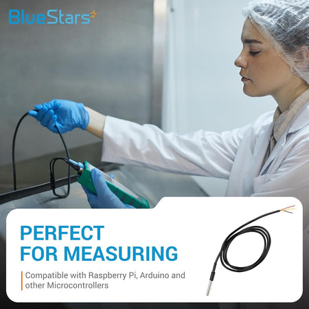 DS18B20 waterproof stainless steel digital temperature sensor probe with exposed wire leads.
