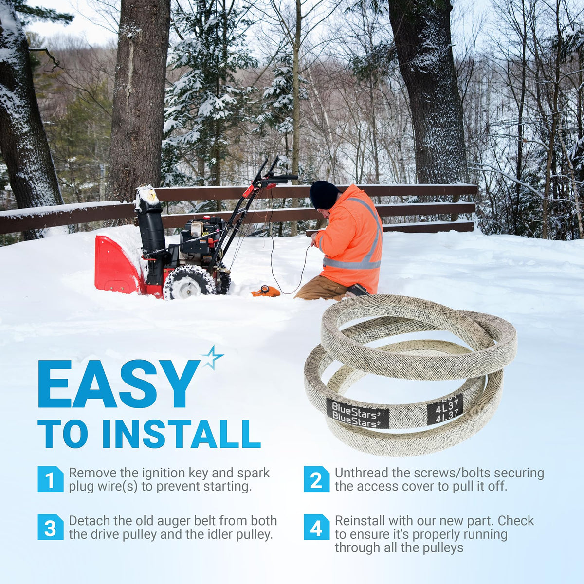 954-04195A auger belt installation guide for MTD and Cub Cadet snowblowers with step-by-step instructions.