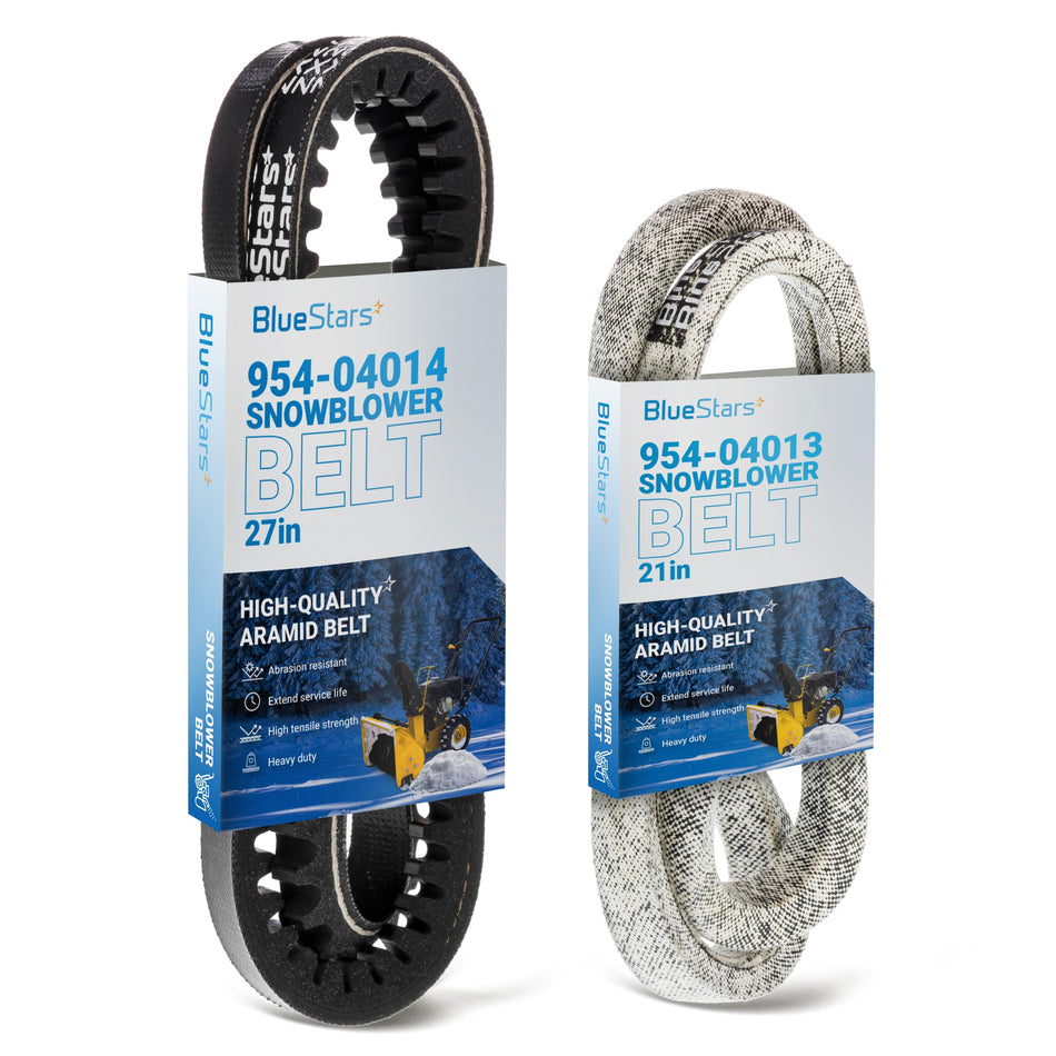 954-04013 and 954-04014 auger drive belt set for MTD, Cub Cadet, Troy-Bilt, and Craftsman snowblowers.