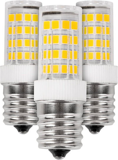 Three 8206232A 5W dimmable LED bulbs with 6000K cool white light and E17 base.
