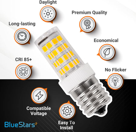 Single 8206232A 5W dimmable LED bulb with daylight 6000K output and feature icons.