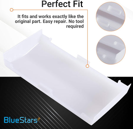 White plastic bathroom vent fan light lens cover replacement for Broan Nutone, showing mounting clips and fit details.