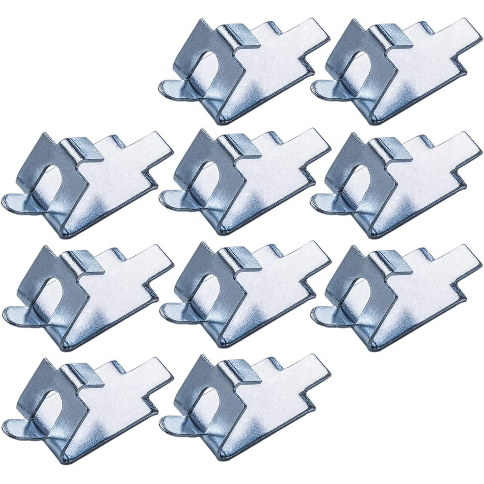 Pack of 10 stainless steel freezer shelf support clips for refrigerator shelf replacement.