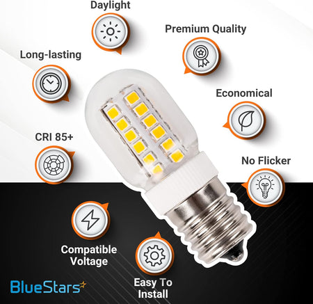 8206232A microwave LED bulb with feature icons highlighting daylight, long-lasting, and energy-efficient performance.