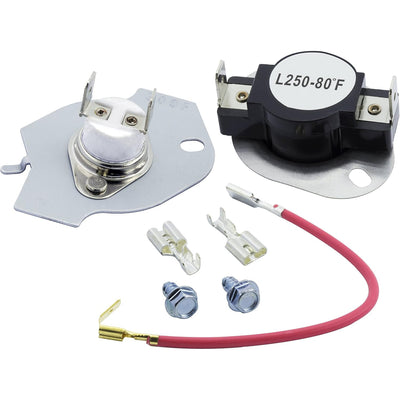 279816 Dryer Thermal Cut-off Kit showing two thermostats, red wire, terminals, and mounting screws