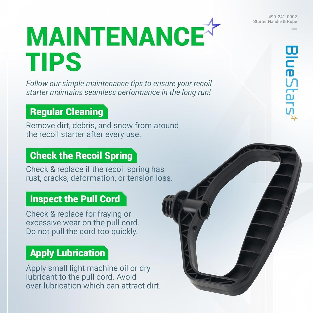 490-241-0002 snowblower starter handle maintenance guide infographic