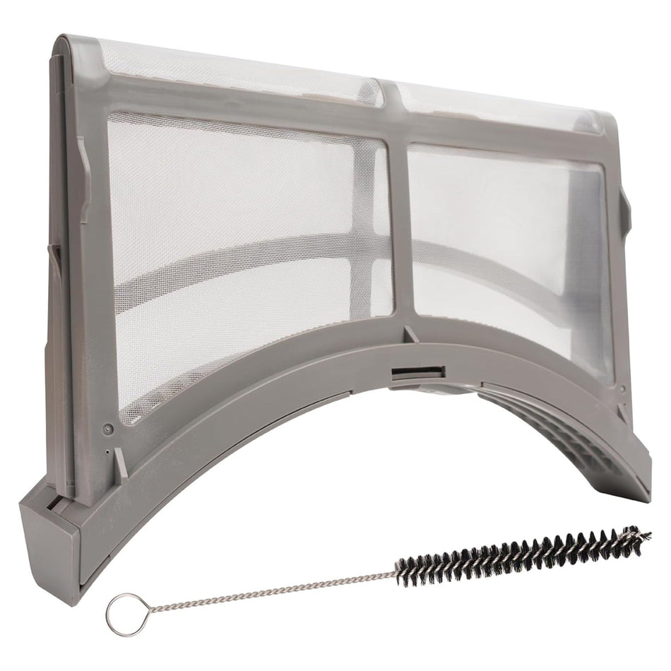 Replacement lint filter trap DC61-02595A for Samsung dryers with included cleaning brush.