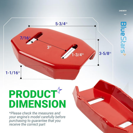 Dimensional diagram of red snow blower double roller skid shoe showing measurements in inches.