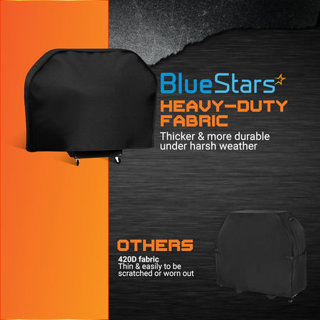 Comparison graphic showing 600D heavy-duty grill cover fabric versus standard 420D thin fabric.