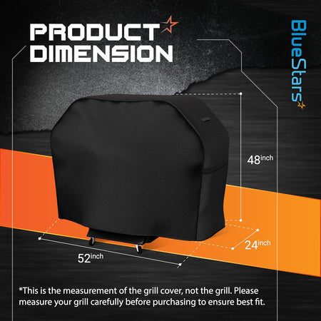 Dimension diagram of 55 inch 600D outdoor gas grill cover showing height, width, and depth measurements.