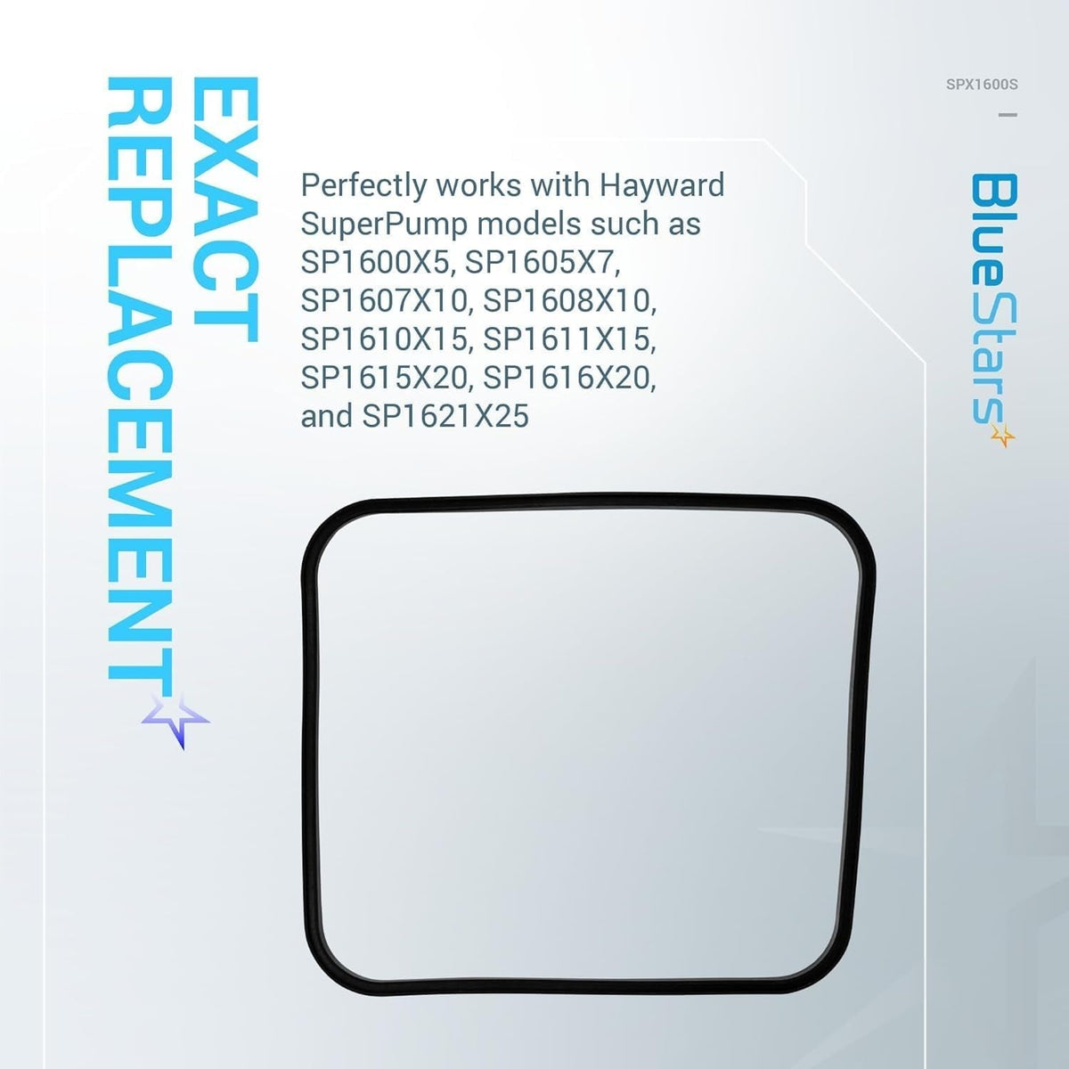 Single SPX1600S square cover gasket for Hayward SuperPump models on informational background.