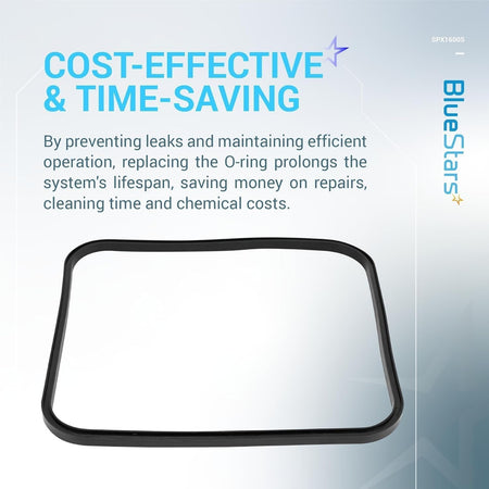 Black rectangular SPX1600S cover gasket O-ring for pool filter system maintenance.