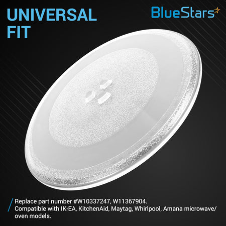 12-inch Y-type microwave glass replacement plate compatible with Whirlpool, KitchenAid, Maytag, and Amana ovens.