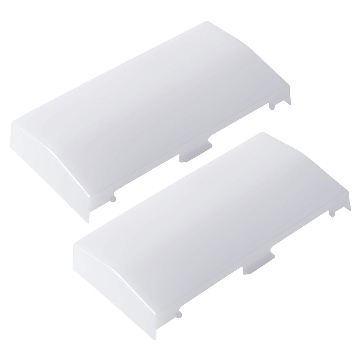 Two white rectangular replacement lens covers for bathroom vent fan lights.