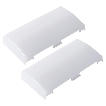 Two white rectangular replacement lens covers for bathroom vent fan lights.