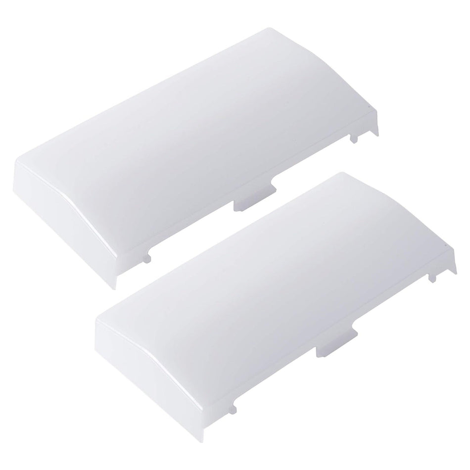Two white rectangular replacement lens covers for bathroom vent fan lights.