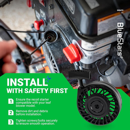Recoil starter assembly installation guide for Tecumseh lawn mower and snow blower engines.