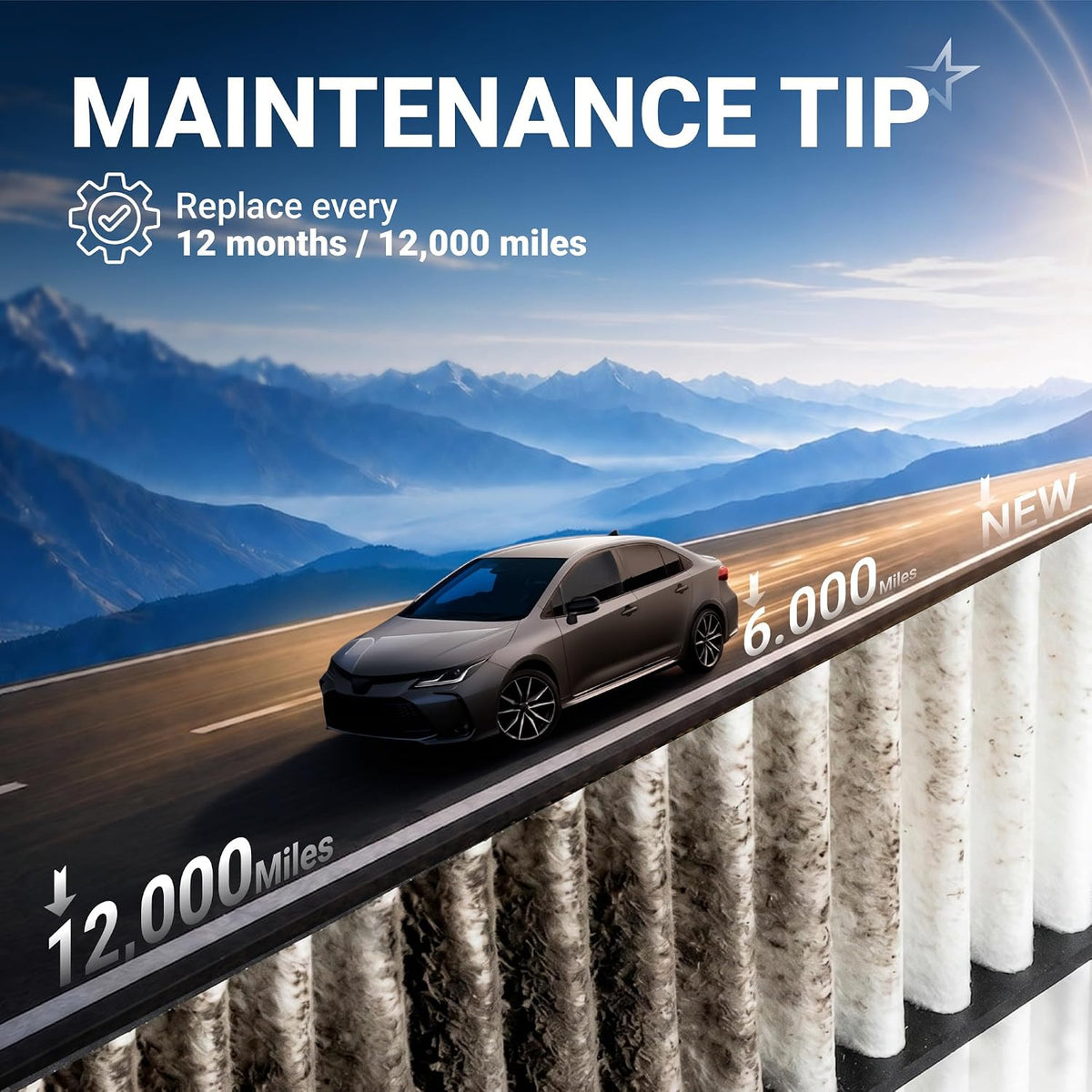 Engine & Cabin Air Filter Combo, maintenance graphic showing replacement every 12 months or 12,000 miles
