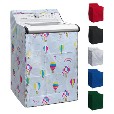 Top-load washing machine cover with colorful hot air balloon print and side color options.