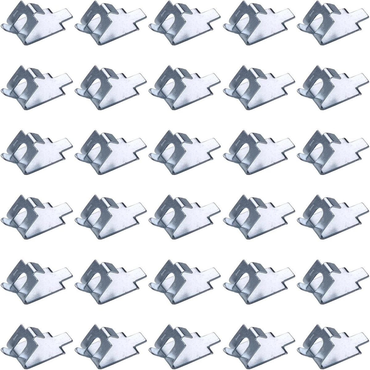Pack of 30 stainless steel refrigerator and freezer shelf support clips arranged in a grid.