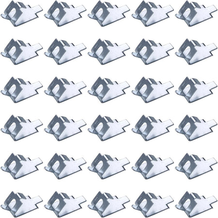 Pack of 30 stainless steel refrigerator and freezer shelf support clips arranged in a grid.