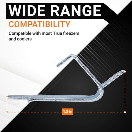 Single stainless steel shelf clip for True refrigerators and freezers with 1.8-inch dimension label.