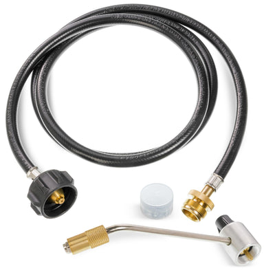 6ft propane adapter hose with regulator and fittings for Coleman camping stoves and grills.