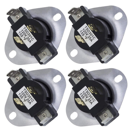 Set of four WP3387134 dryer cycling thermostats for Whirlpool and Kenmore dryers.