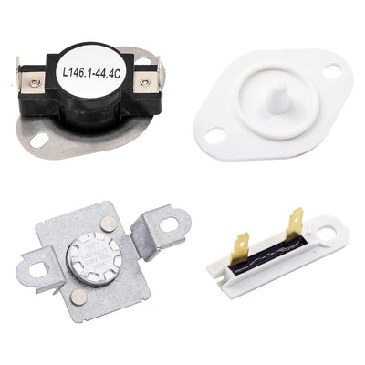 Replacement thermal cut-off fuse kit for Whirlpool and Kenmore dryers including four distinct thermostat components.