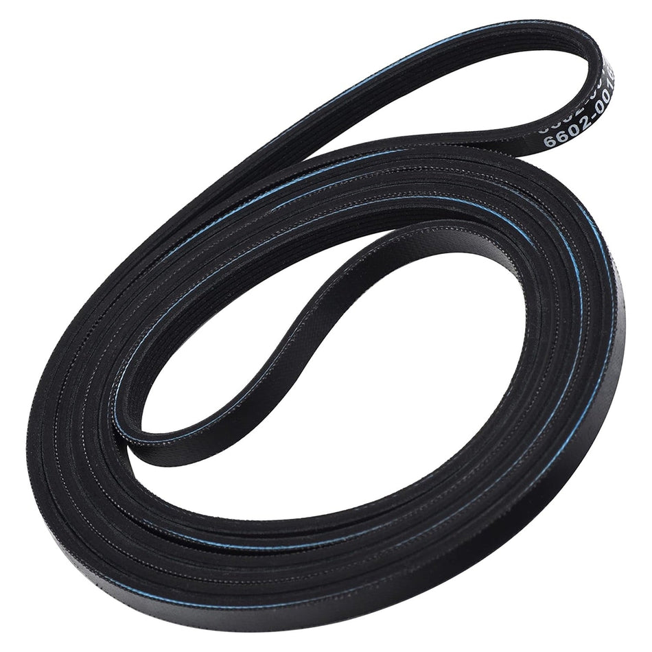 Black 6602-001655 replacement dryer drum belt for Samsung and Kenmore dryers.