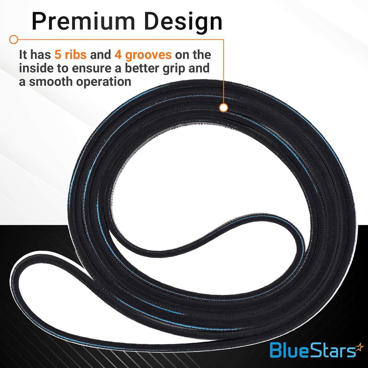 6602-001655 dryer drum belt with 5 ribs and 4 grooves for Samsung and Kenmore dryers.