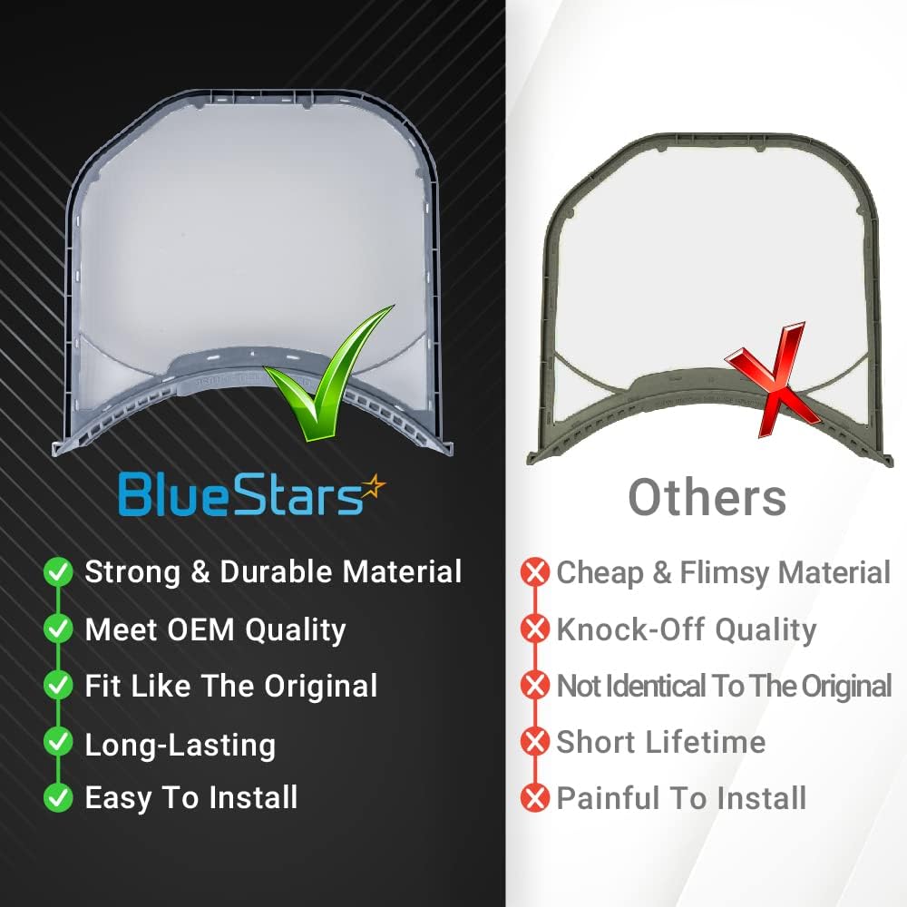 Comparison chart showing BlueStars ADQ56656401 dryer lint filter quality versus generic alternatives.