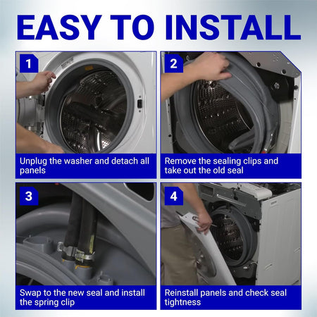 MDS47123619 Washer Door Seal with Extra Removal Tools, four-step washer seal installation guide