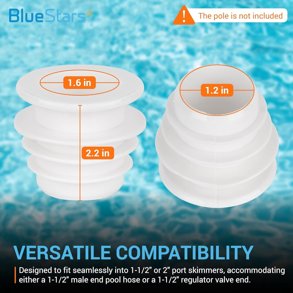 W70263 pool cleaner skimmer cone adapter showing dimensions of 1.6 inch, 1.2 inch, and 2.2 inch.
