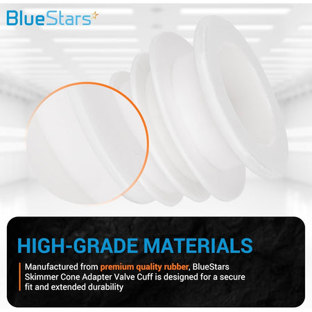 White rubber pool cleaner skimmer cone adapter valve cuff with close-up detail of material quality.